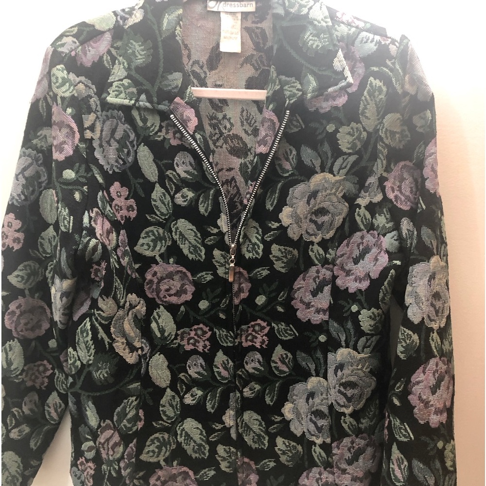 Jacket, green, black, purple jacket, size medium, with a silver zipper